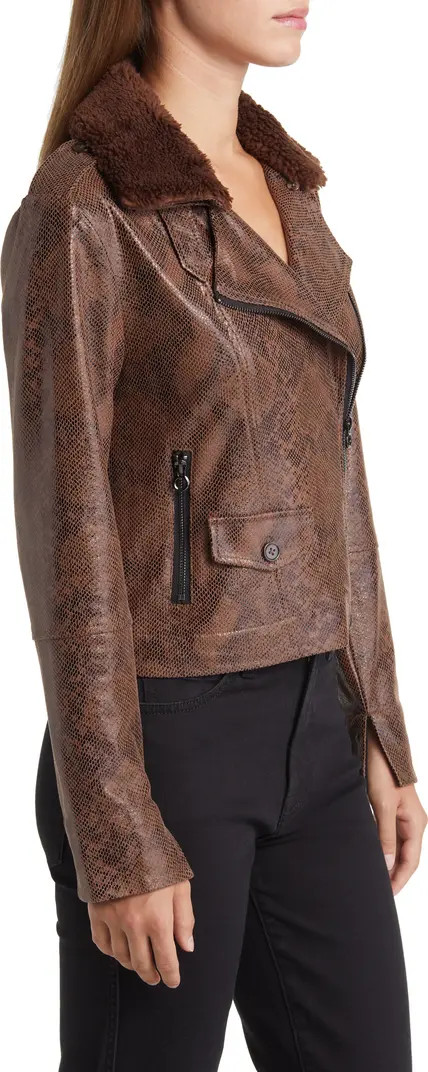 Lysse Liana Faux Shearling Collar Faux Snakeskin Moto Jacket | Nordstromrack | Nordstrom Rack