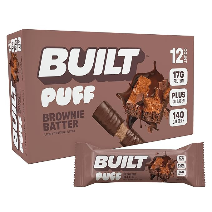BUILT Bar Puff Protein Bars - Brownie Batter - 17g Protein Snack Bars with Collagen - Calorie Con... | Amazon (US)