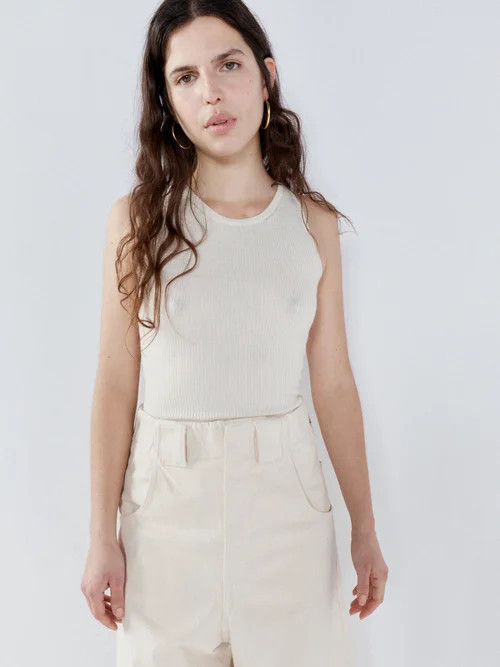 Raey - Round-neck Silk-blend Ribbed-knit Vest - Womens - Ivory | Matches (US)