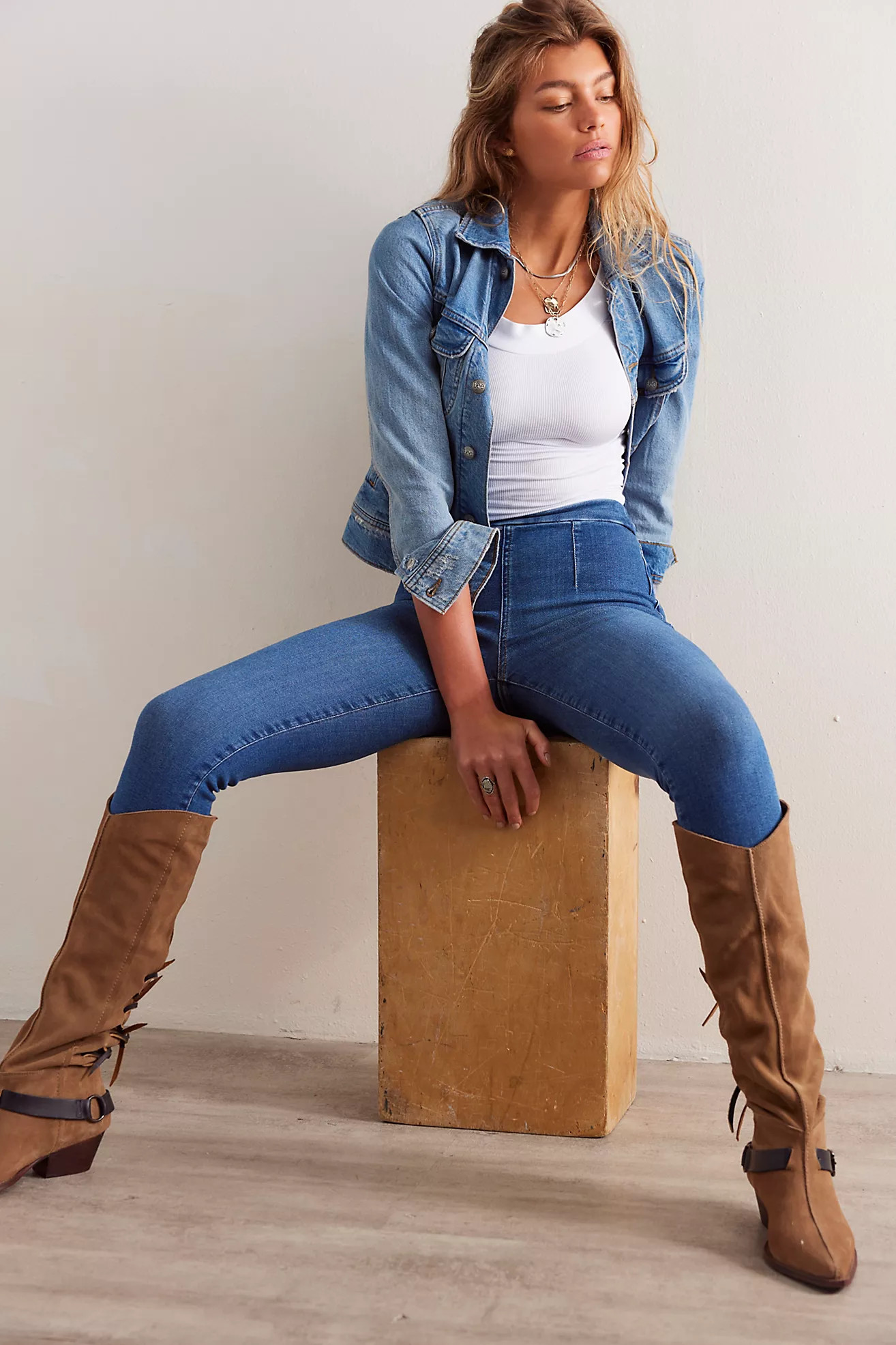 CRVY Infinite Stretch Pull-On Skinny Jeans | Free People (Global - UK&FR Excluded)