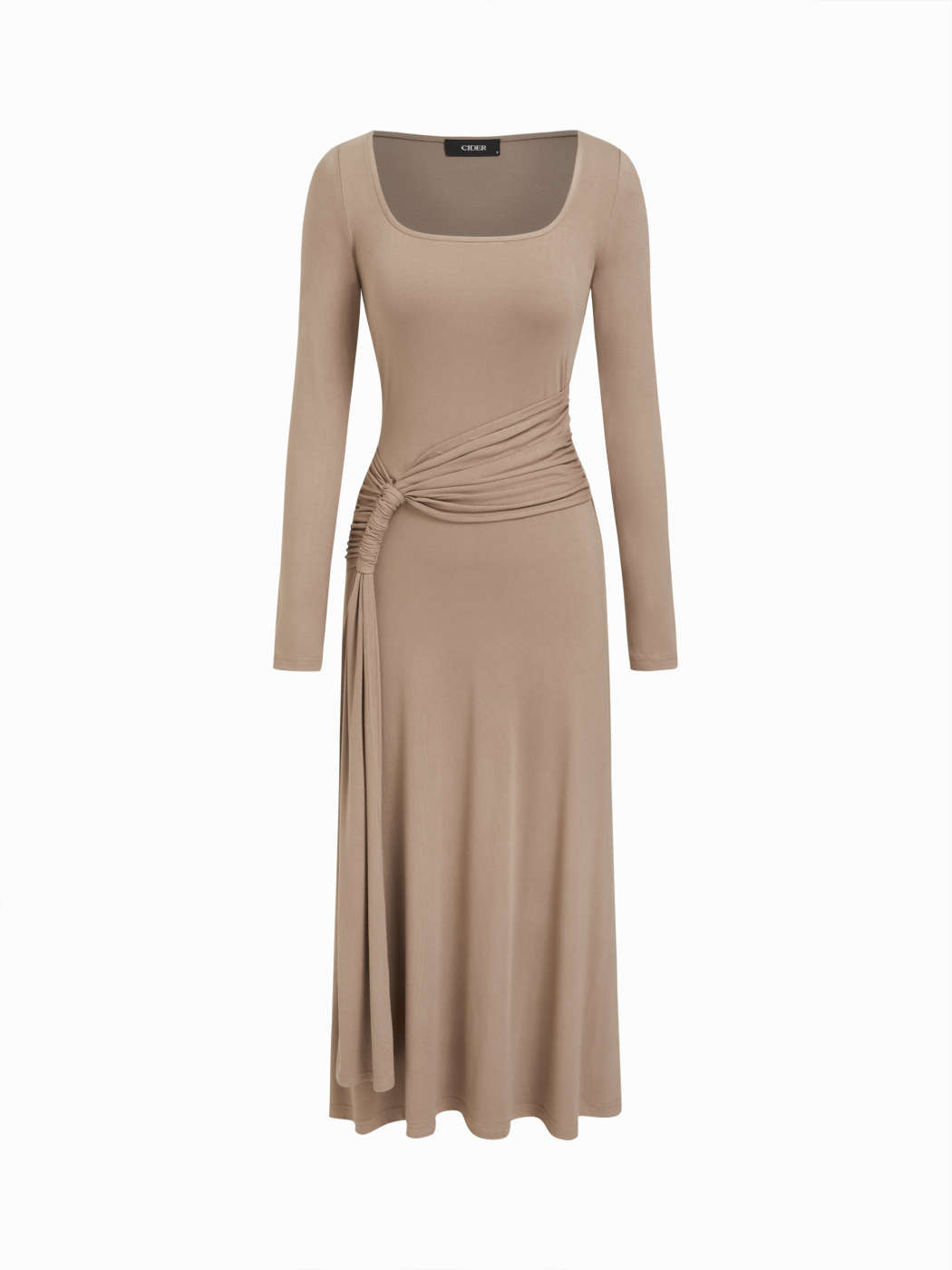 Knit Fabric Square Neck Ruched Draped Maxi Dress For Work | Cider