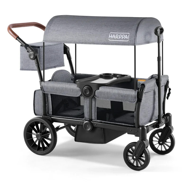 HARPPA Foldable Wagon Stroller for 2 Toddlers with Pull & Push Handle, Canopy, 32.9lbs, Gray | Walmart (US)