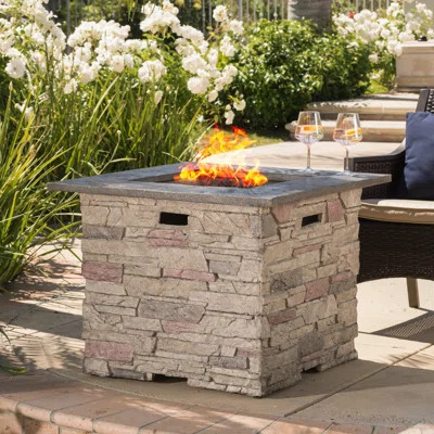 32" Stone Square MGO Fire Pit With Gray Top - 40,000 BTU, Durable Lightweight Concrete, Built-In Tank Space | Wayfair North America