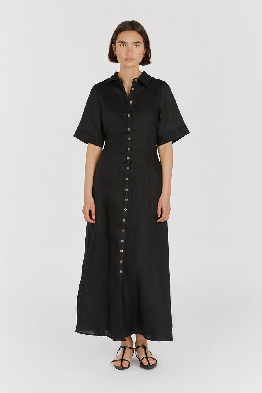 FRANNIE BLACK LINEN SHIRT DRESS | DISSH