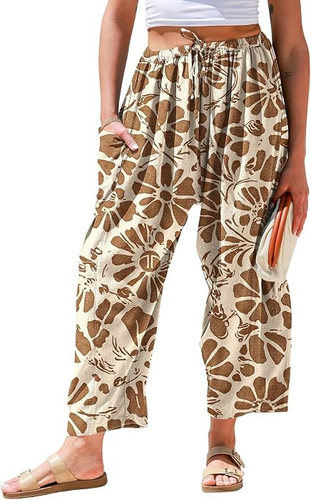 TARSE Womens Linen Wide Leg Pants Casual Loose Palazzo Harem Pants | Amazon (US)