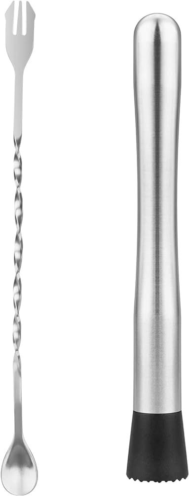 tifanso Muddler for Cocktails, 10" Muddler and Bar Spoon Cocktail Mixing Spoon, Stainless Steel C... | Amazon (US)