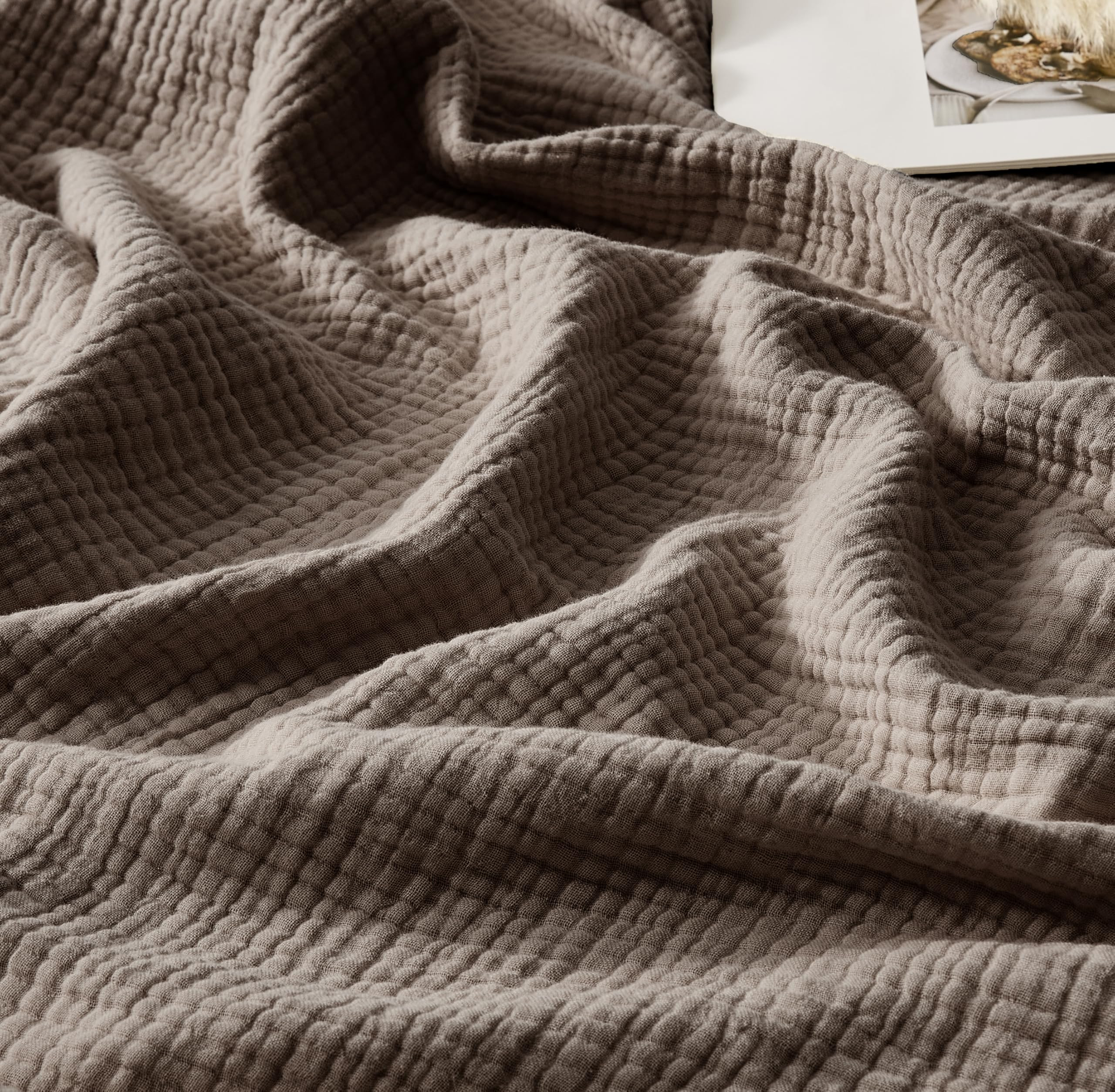Amazon.com: WDCOZY 100% Cotton Muslin Blanket Queen Size 4-Layer for Bed Breathable Lightweight Soft Large Boho Farmhouse Linen Tassels Ruffle Gauze Blankets 90x90 Inches Brown Mocha Chocolate Coffee Taupe : Home & Kitchen | Amazon (US)