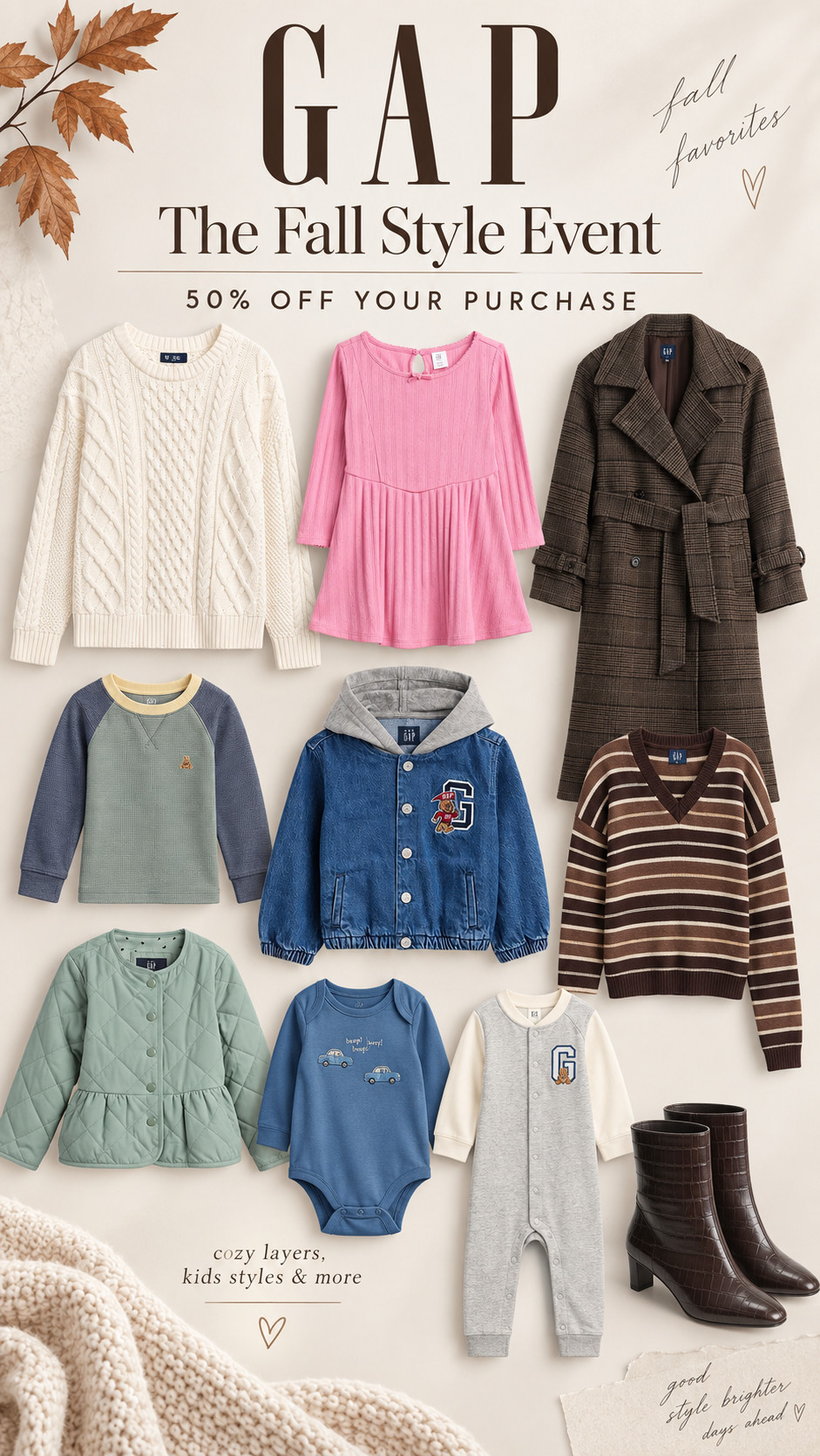 Gap The Fall Style Event 50% off your purchase. 

 #LTKootd #LTKSaleAlert #LTKKids