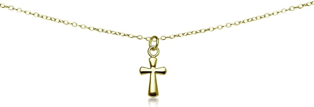 B. BRILLIANT Cross Necklace for Women Men, Layered Necklace, Short Minimalist Dainty Choker Charm Chain Necklace Sterling Silver, Gold or Rose Gold | Amazon (US)