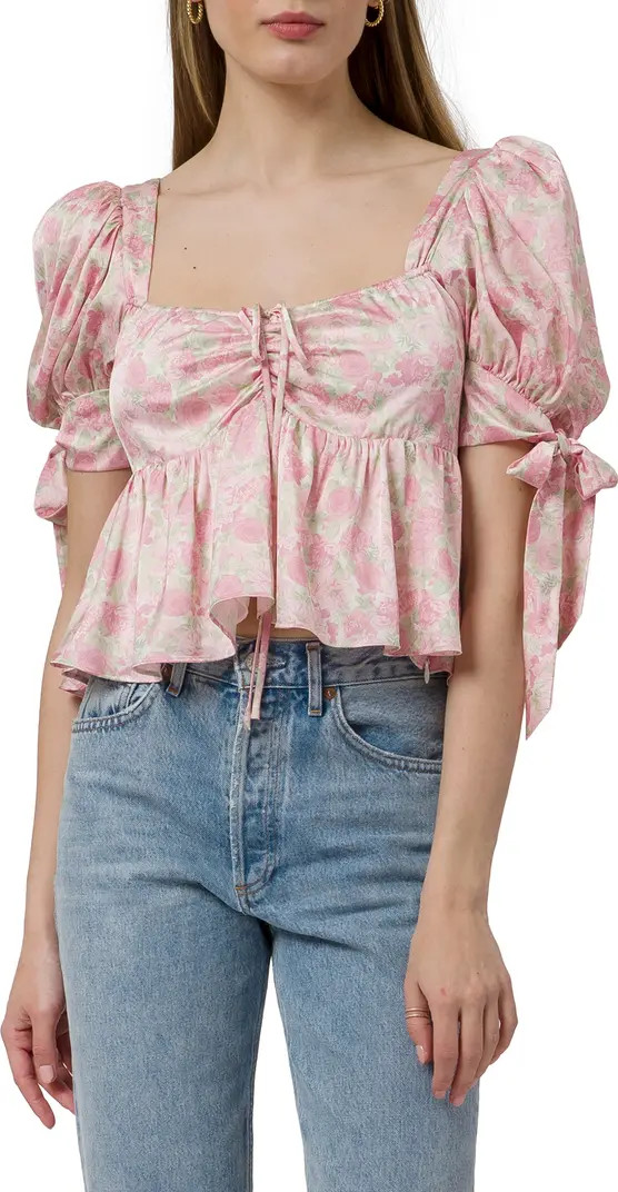 WAYF Floral Print Puff Sleeve Peplum Top | Nordstrom | Nordstrom