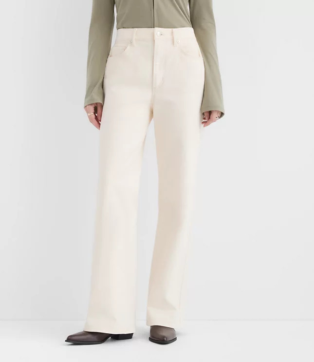 Rivete High Rise Wide Leg Jeans in Ivory | LOFT