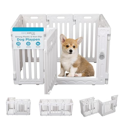 BIRDROCK HOME Dog Playpen w/Door, 8 Panel, 25.6in H | Strong Plastic, Non-Slip Puppy Playpen, Secure Pet Gate | Indoor Outdoor Fence | Configurable Panels | Small Pets - White | Amazon (US)