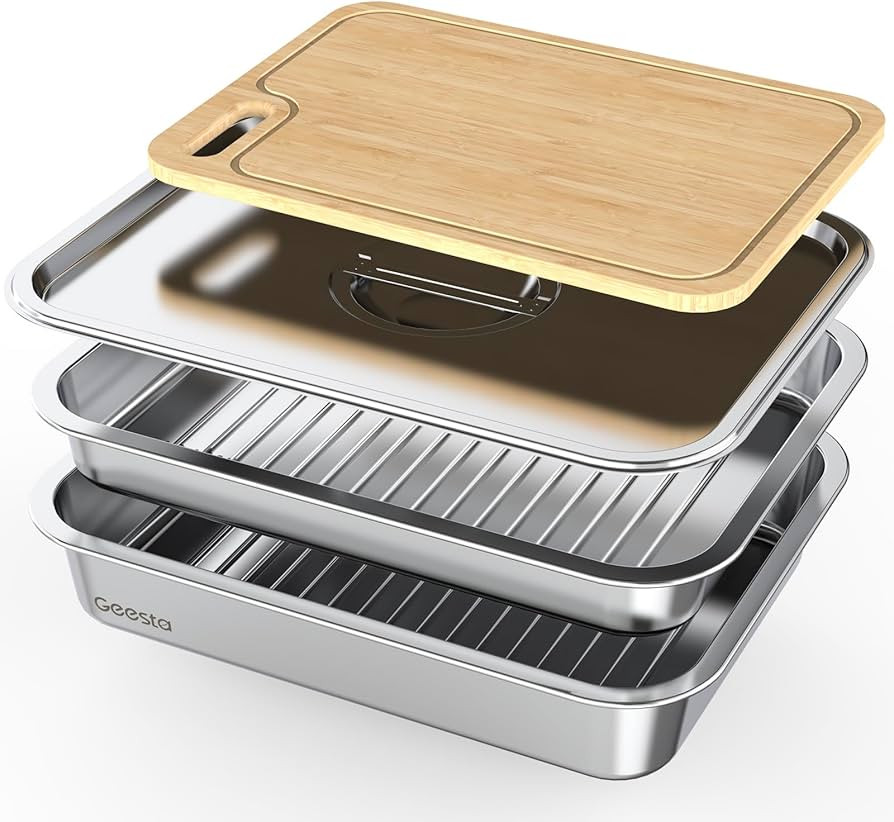 Geesta Grilling Prep and Serve Tays, Stainless Steel Large Capacity Food Prep Tray, Grill Carry S... | Amazon (US)