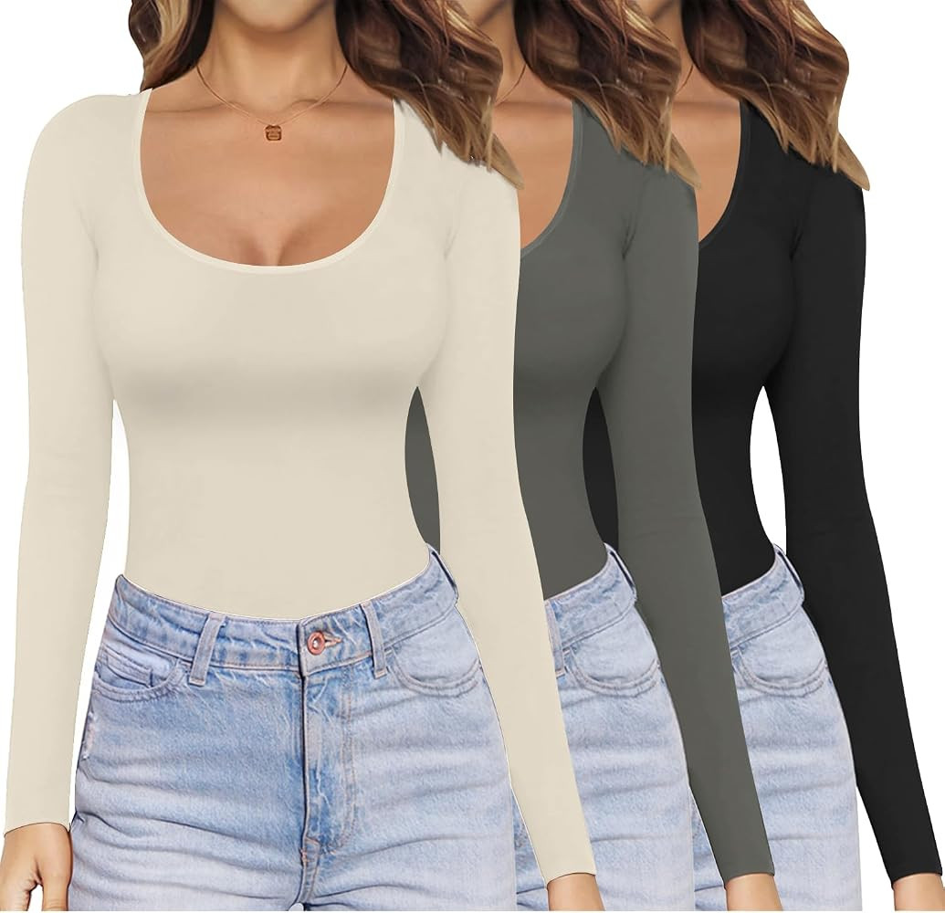 Ekouaer Langarmshirt Damen 1er/3er Pack D\u00fcnn Unterhemd Layer Tee Sexy Thermo Shirt Slim Fit ... | Amazon (DE)