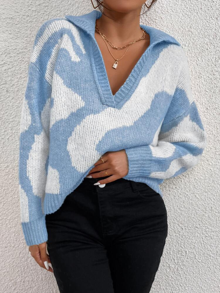 Graphic Pattern Half Placket Sweater | SHEIN