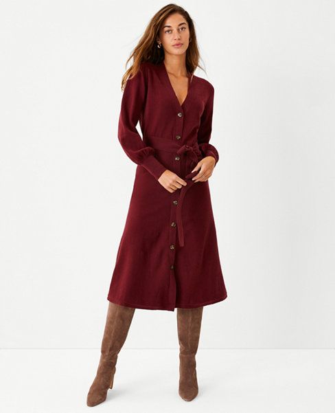 Button Belted Sweater Dress | Ann Taylor (US)