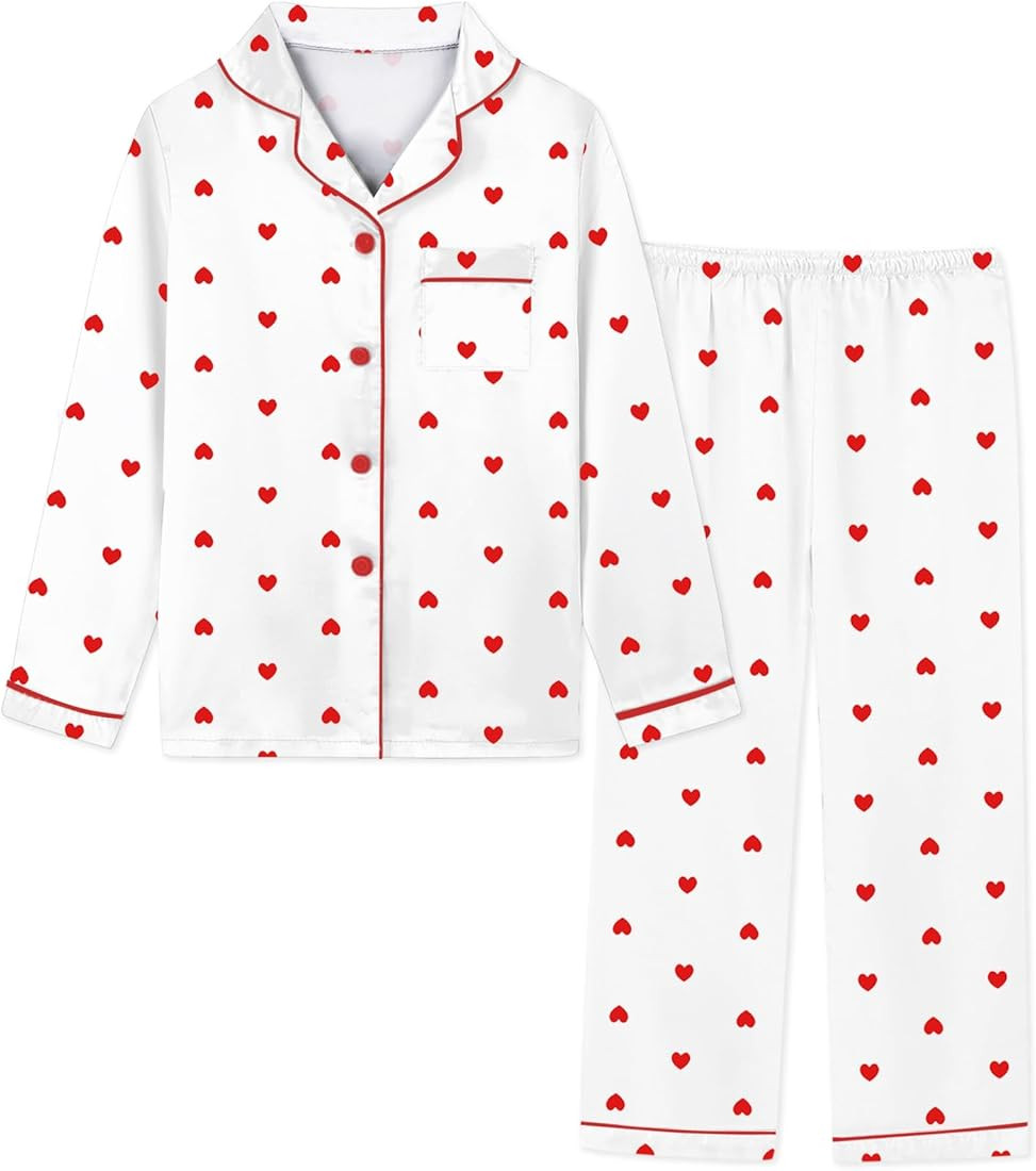 Schbbbta Girls & Women Pajamas Set, 2 Piece Satin Silky Pjs Button-Down Kids Sleepwear, 3 Years -... | Amazon (US)