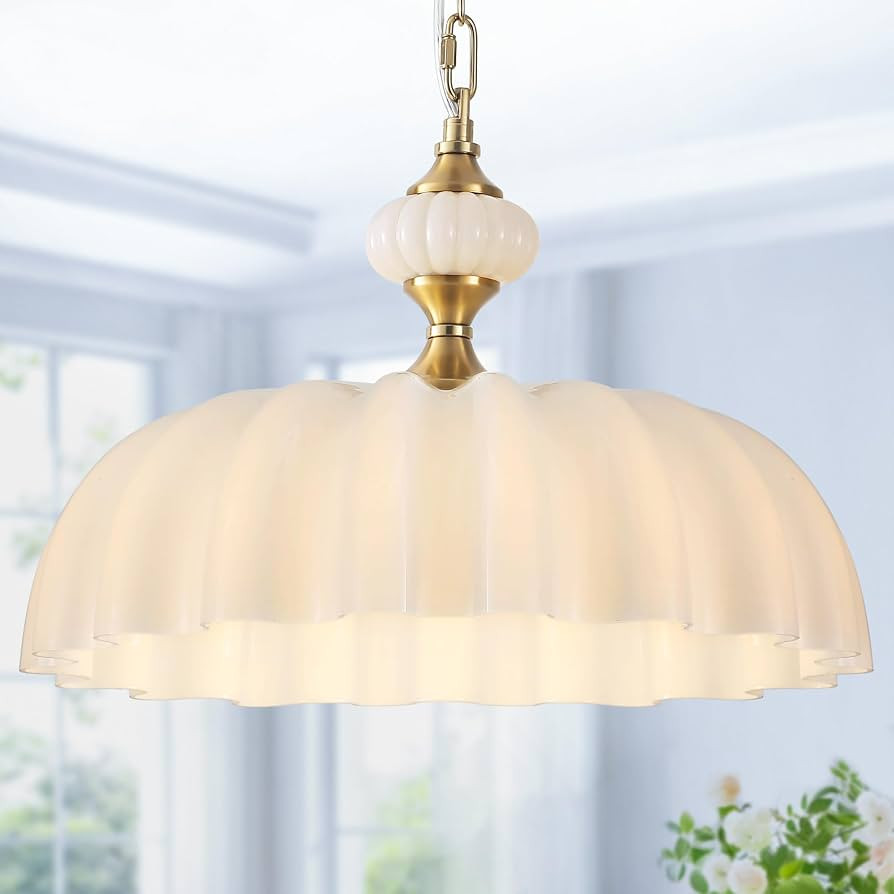 Vintage Floral Glass Chandelier - 15.7" Adjustable Pendant Light Fixture White Flower Pendant Lig... | Amazon (US)