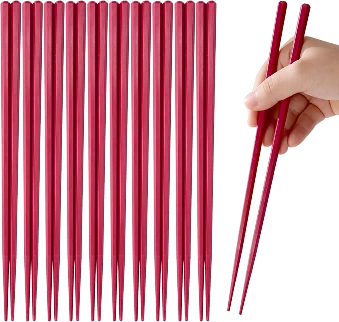 10 Pairs Reusable Fiberglass Chopsticks Non-Slip, Dishwasher Safe, 9.63inch | Red Chopsticks, Foo... | Amazon (US)