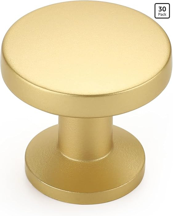 homdiy 30 Pack Gold Cabinet Knobs, Solid Zinc Alloy Drawer Knobs Brushed Brass Pulls, Modern Cabi... | Amazon (US)