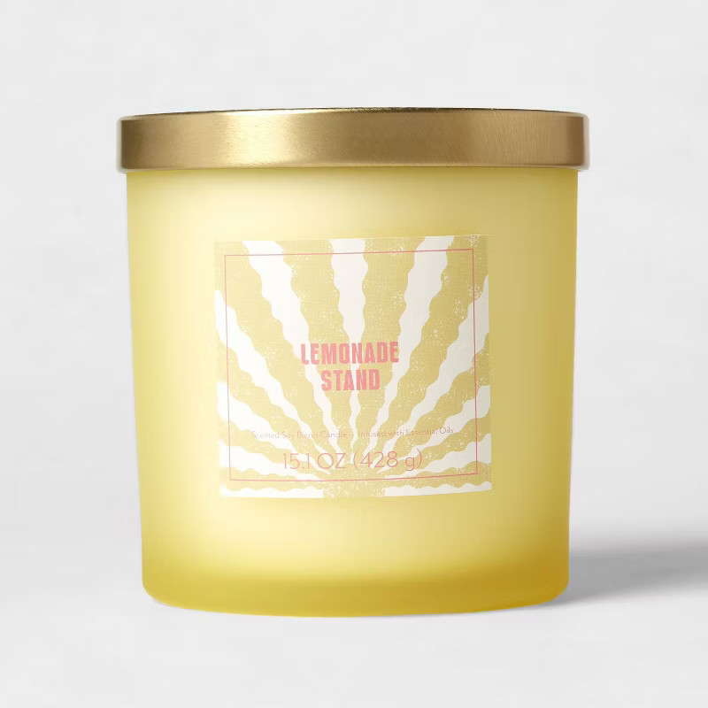 15oz Lidded Glass Jar 3-Wick Candle Sunshine Graphic Label Lemonade Stand Yellow - Opalhouse͐... | Target