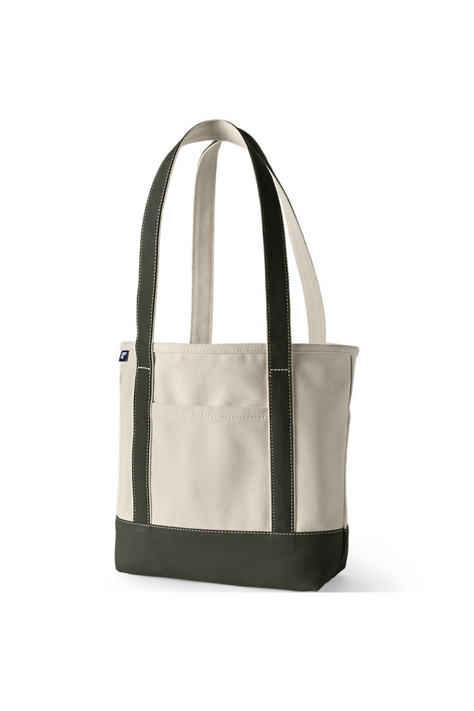 Medium 5 Pocket Open Top Long Handle Canvas Tote Bag - Lands' End - Ivory | Lands' End (US)
