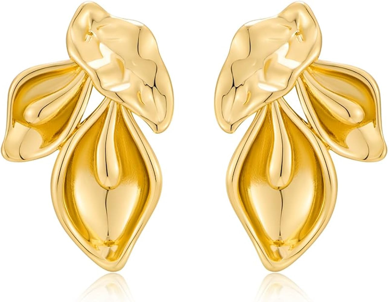 Chunky Gold Statement Earrings For Women Gold Plated Sectored Flower Leaf Shell Angel Wing Earrin... | Amazon (US)