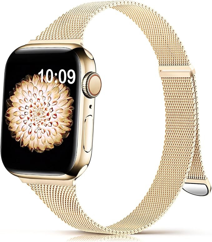 AMSKY Slim Metal Bands for Apple Watch Band 42mm 44mm 45mm iWatch Series SE 7 6 5 4 3 2 1 Women M... | Amazon (US)