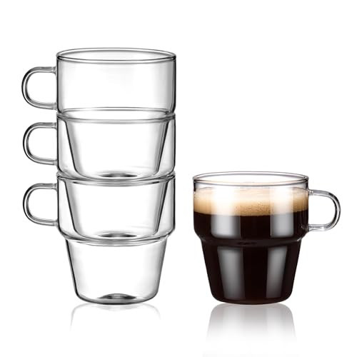 gegewawa Espresso Cups Set of 4, Stackable Espresso Cups 4.3oz, High Borosilicate glass coffee cups, Espresso Machine Accessories | Amazon (US)