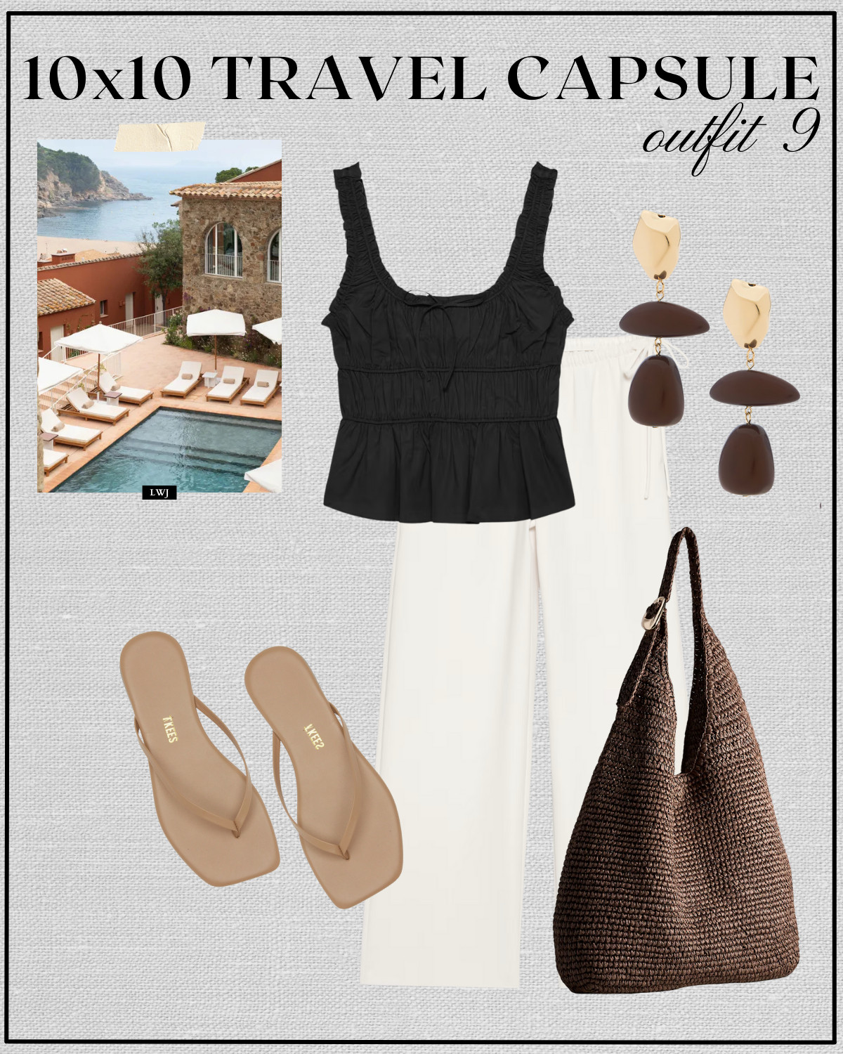 beach getaway outfit inspo

peplum top / aritzia artisan pants / chocolate brown woven tote / light beige sandals / resin statement earrings / elevated style / minimal style / classic style 

 

#LTKTravel