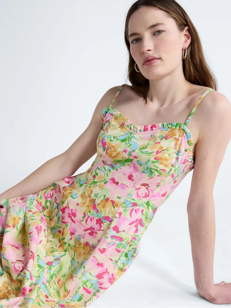 Free Assembly Women's Cotton Panel Midi Dress with Sweetheart Neckline, Sizes XS-XXL - Walmart.co... | Walmart (US)