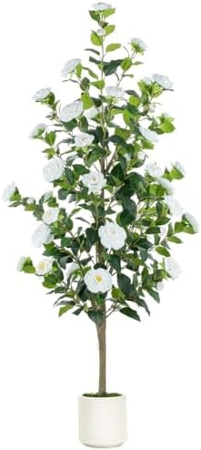BLOSMON Artificial Trees for Home Decor: Indoor 4.9ft Tall Fake Plants Outdoor Camellia Flowers T... | Amazon (US)