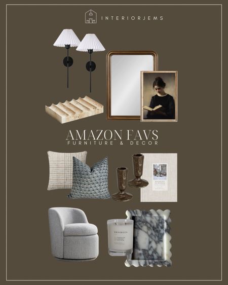 Amazon home decor, Favorites, affordable, accent chair, Moody, portrait, art, brass arched mirror, travertine tray, set of cute wall, sconces, coffee, table, book, throw pillows, block, print pillow, bed, pillows, scalloped marble tray, furniture from Amazon, affordable accessories from Amazon Amazon

#LTKhome #LTKsalealert #LTKstyletip