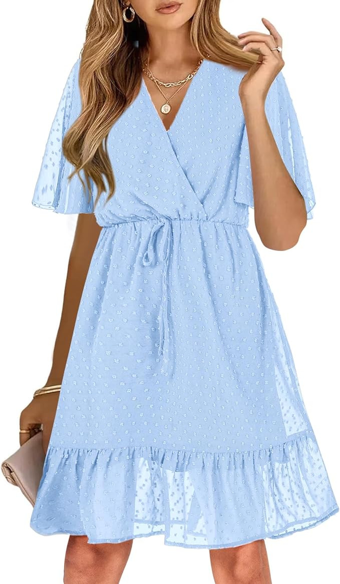 KIRUNDO Womens Summer Dresses 2026 Casual Spring Short Sleeve V Neck Ruffle Floral Print High Wai... | Amazon (US)