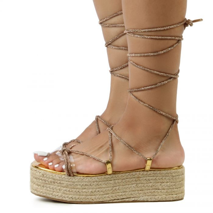 KIMERA INTERNATIONAL INC. Rasha-69 Tie Up Platform Sandal RASHA-69-GOLD - Shiekh | Shiekh Shoes