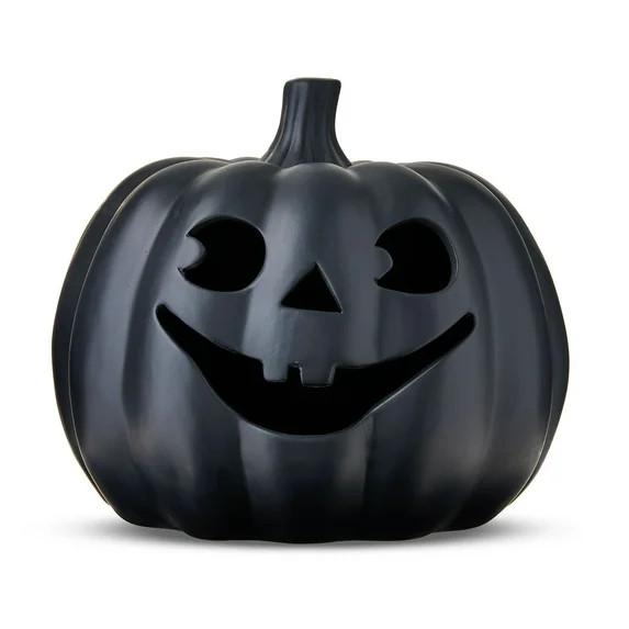 Clay Jack-o'-Lantern Tabletop Fall Halloween Decor, Black, 9", by Way To Celebrate | Walmart (US)