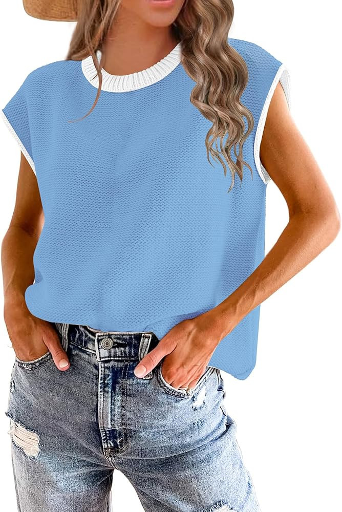 Disamer Womens Sleeveless Sweater Vest Summer Cap Sleeve Tops 2024 Clothes Spring Knit Pullover S... | Amazon (US)