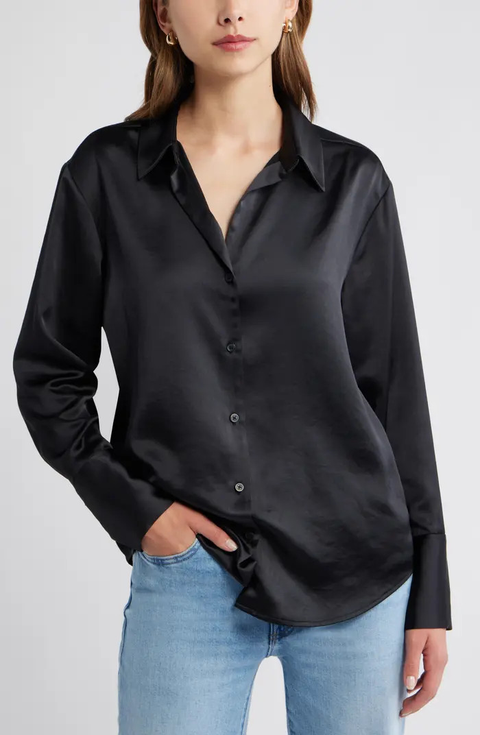 Relaxed Fit Satin Button-Up Shirt | Nordstrom