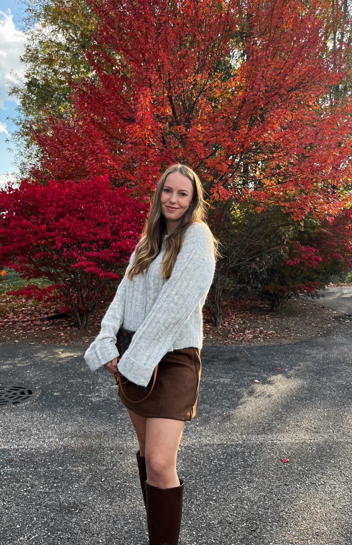 Fall outfit details: Target ribbed crewneck cardigan sweater - wearing a medium for an oversized fit. Target mini suede skort - wearing a medium to make it bump friendly! Amazon knee high low kitten heel brown boots. 

Fall style, fall trends, oversized sweater and mini skirt 

#LTKStyleTip 

#LTKFindsUnder50 #LTKSeasonal