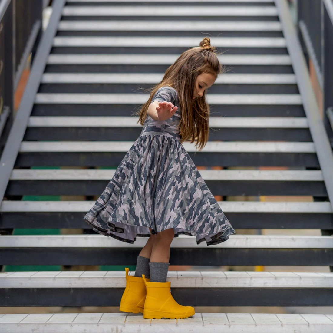 MID SLEEVE BAMBOO DRESS- Chris Camo | millie + roo