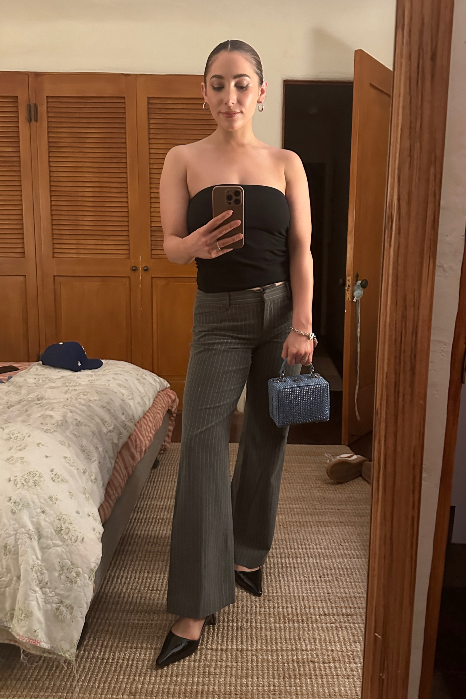 Going out fit! Bag is Brandon Blackwood. Linked similar. 

Girls night out, embellished bag, tube top, trouser pants, pinstripes, date night 

#LTKparties #LTKSeasonal #LTKstyletip