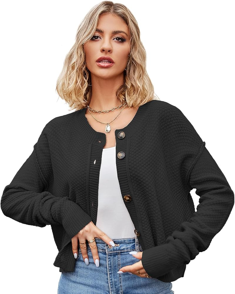 CUTEHEELS Women's Casual Short Knit Cardigan with Buttons - Lightweight, High Waist for Spring an... | Amazon (US)