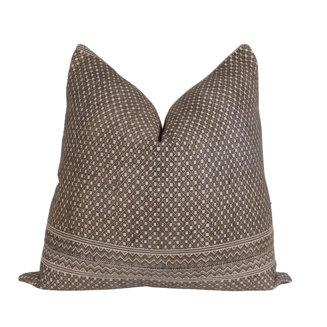 Vintage Embroidered Chinese Wedding Blanket Pillow Cover, 20x20 Hmong Textile Cushion, Boho Brown... | Etsy (US)