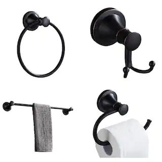 Modern 4-Piece Bath Hardware Set with Towel Ring Toilet Paper Holder and 23.6 in. Towel Bar in Br... | The Home Depot