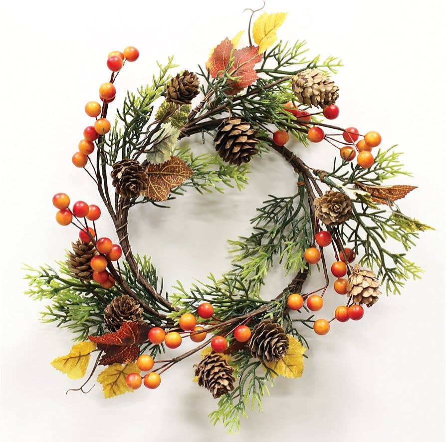A Cheerful Giver Small Wreath Candle Ring Berry Maple Pinecone Artificial Floral Decor for Candle... | Amazon (US)