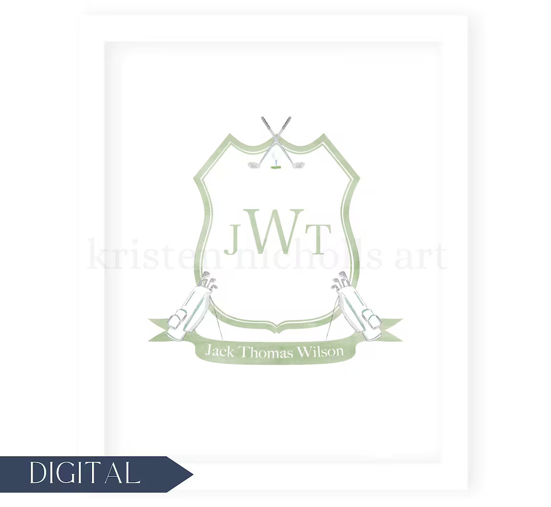 Custom Monogrammed Baby Boy Golf Crest Watercolor Personalized Nursery Golf Crest Golf Nursery Na... | Etsy (US)