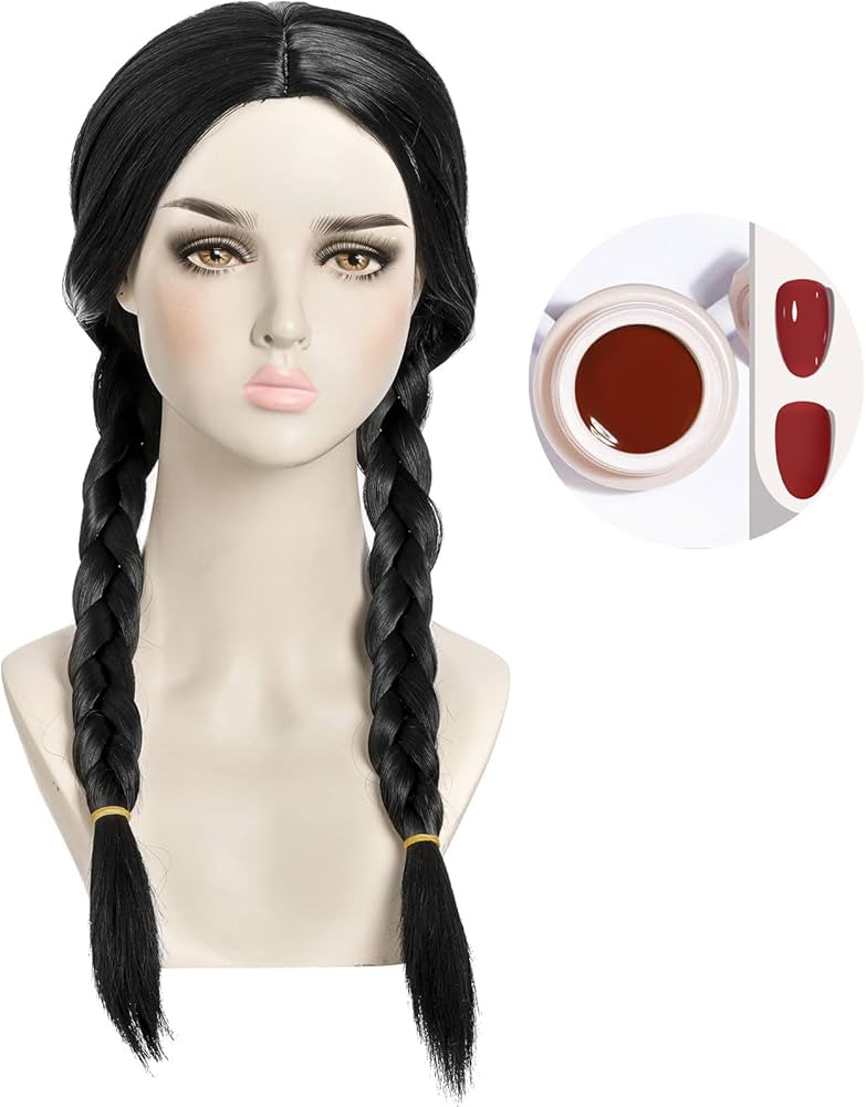 Kids Girls Wednesday Wig Long Black Braided Middle Part Wigs for Child Toddlers Costume Cosplay H... | Amazon (US)