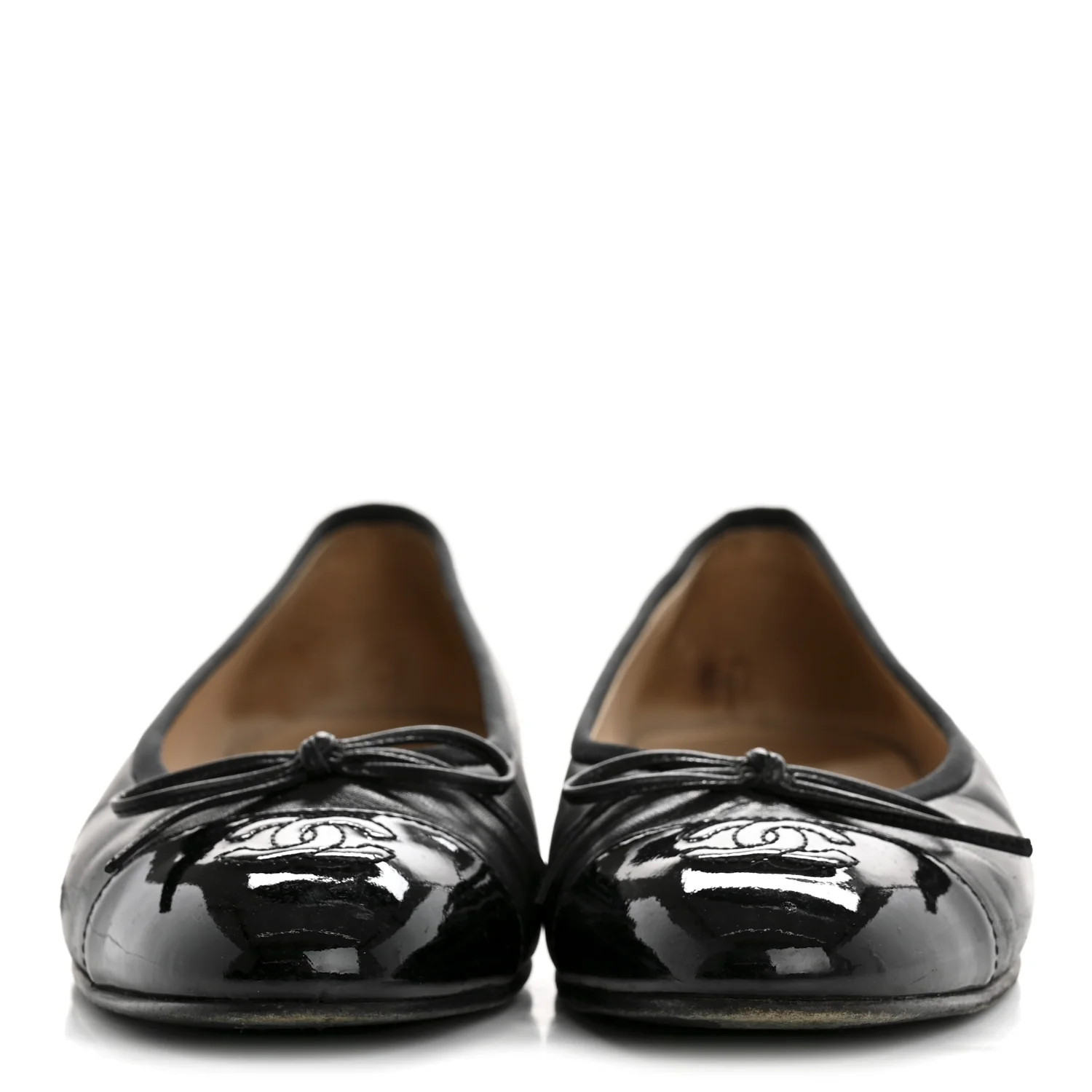 Chanel Lambskin Patent Cap Toe Ballerina Flats 38.5 Black 1726392 | FASHIONPHILE (US)