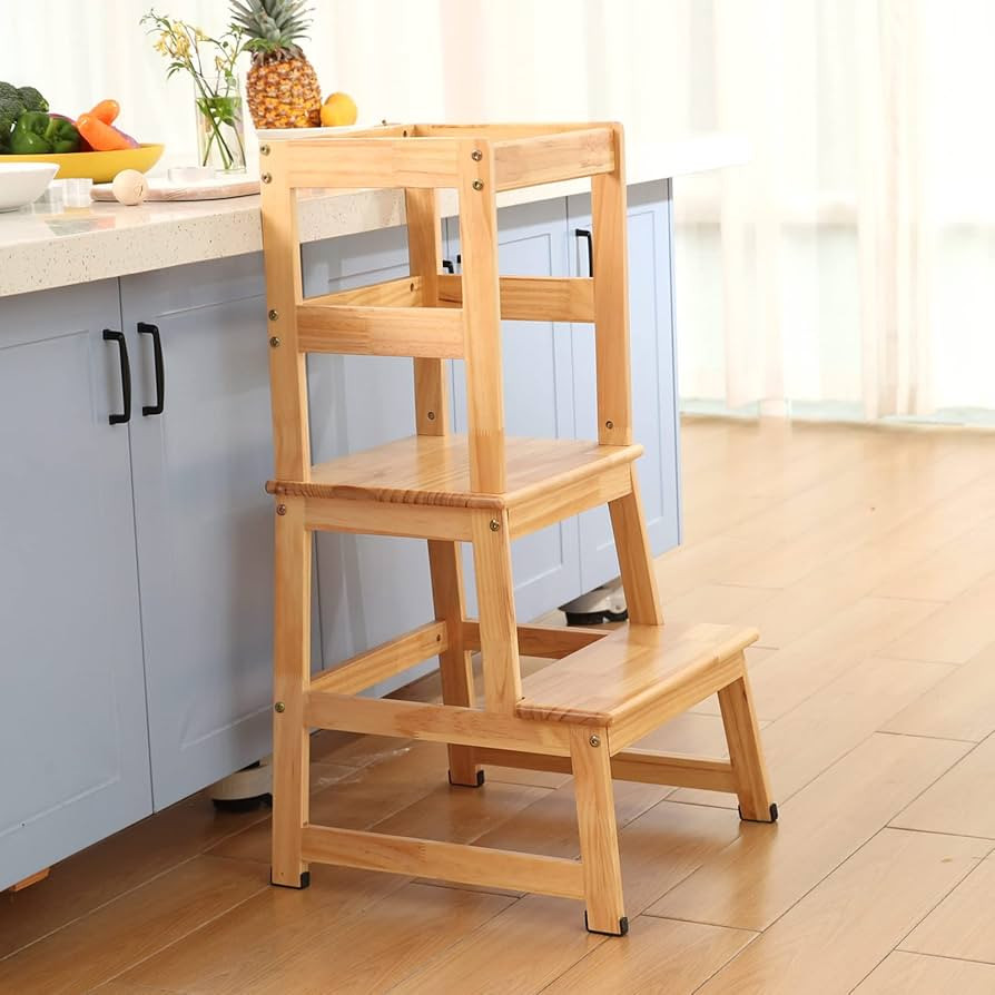 Kids Kitchen Step Stool for Kids with Safety Rail,Solid Wood Construction Toddler Learning Stool ... | Amazon (US)
