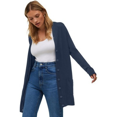ellos Long Button Front Cardigan - 22/24, Navy | Target